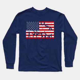 USA Tumbling Beam American Flag Girl's Gymnastics Long Sleeve T-Shirt